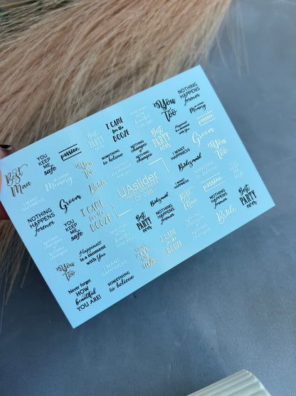 Nail Water Decal CF-228 | Lettering Water Slide Nail Decals | Wedding Quotes & Gold Accents