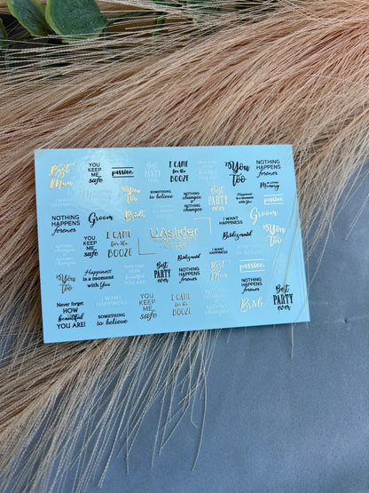 Nail Water Decal CF-228 | Lettering Water Slide Nail Decals | Wedding Quotes & Gold Accents