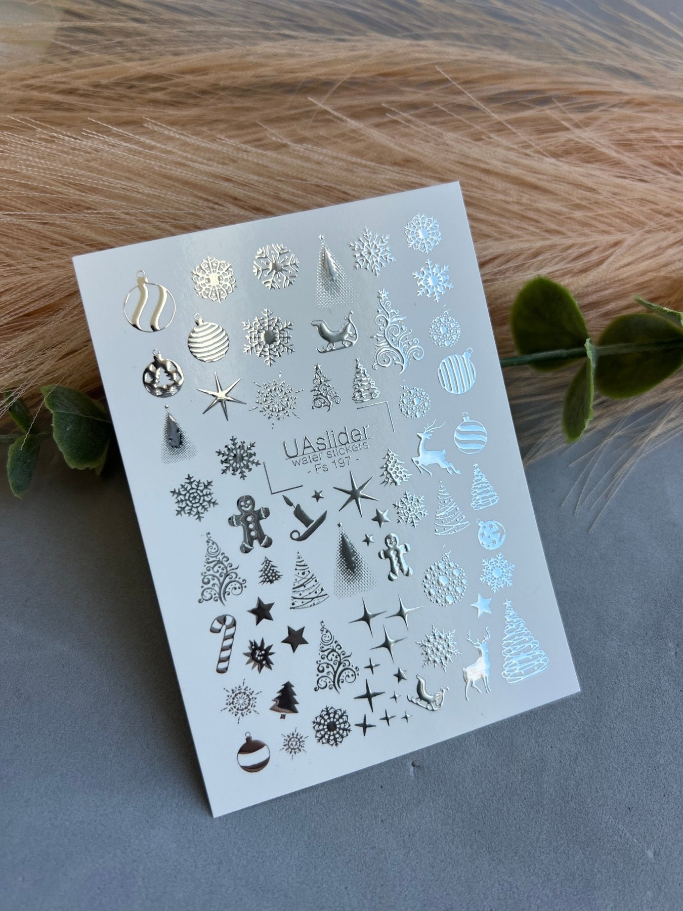 Nail Water Decal Fs-197 | Water Slide Nail Decals Christmas | Snowflakes, Trees and Stars - UASLIDER