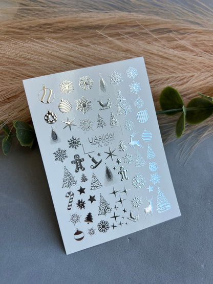 Nagel Wasserabziehbild Fs-197 | Wasserfolien Nagelabziehbilder Weihnachten | Schneeflocken, Bäume und Sterne