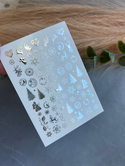 Nail Water Decal Fs-189 | Water Slide Nail Decals Christmas | Snowflakes and Reindeer