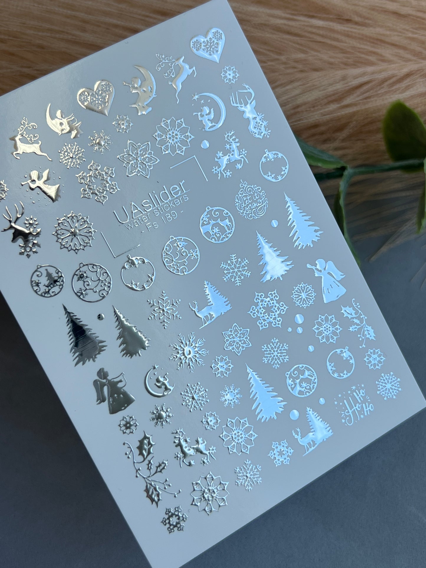 Nail Water Decal Fs-189 | Water Slide Nail Decals Christmas | Snowflakes and Reindeer