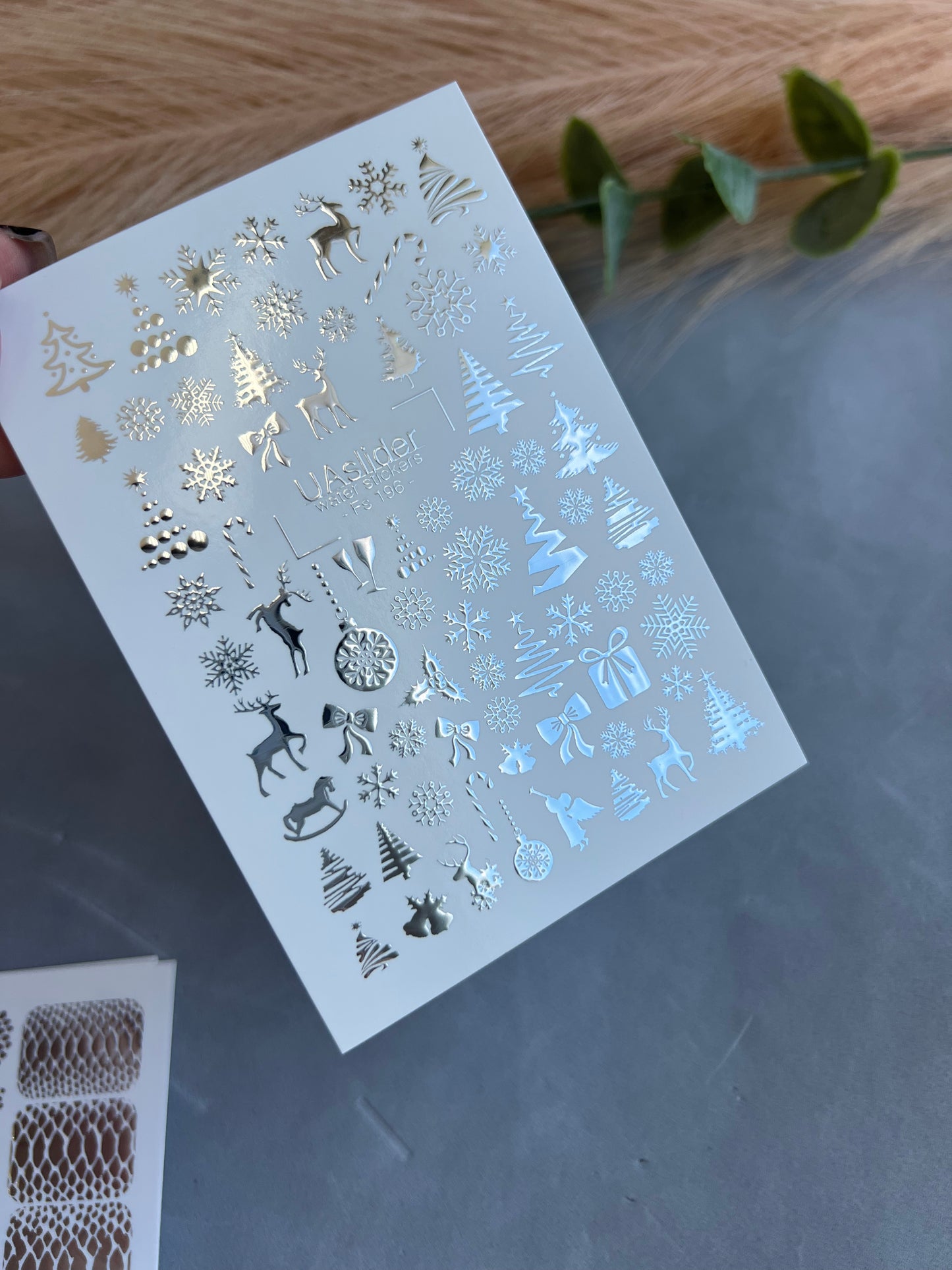 Vodní nálepka na nehty Fs-196 | Vodní nálepky na nehty Vánoce | Sněhové vločky, sobi a dárky