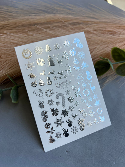 Nail Water Decal Fs-200 | Water Slide Nail Decals Christmas | Snowflakes, Reindeer and Ornaments