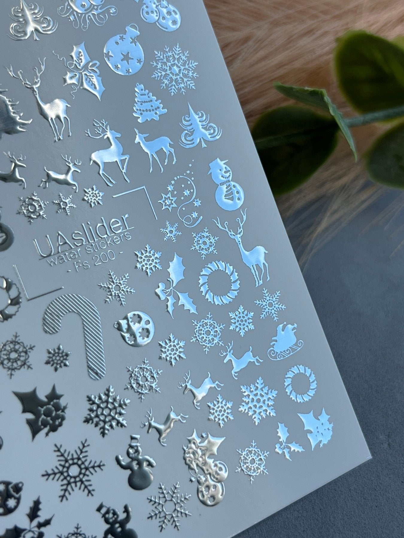 Nail Water Decal Fs-200 | Water Slide Nail Decals Christmas | Snowflakes, Reindeer and Ornaments - UASLIDER