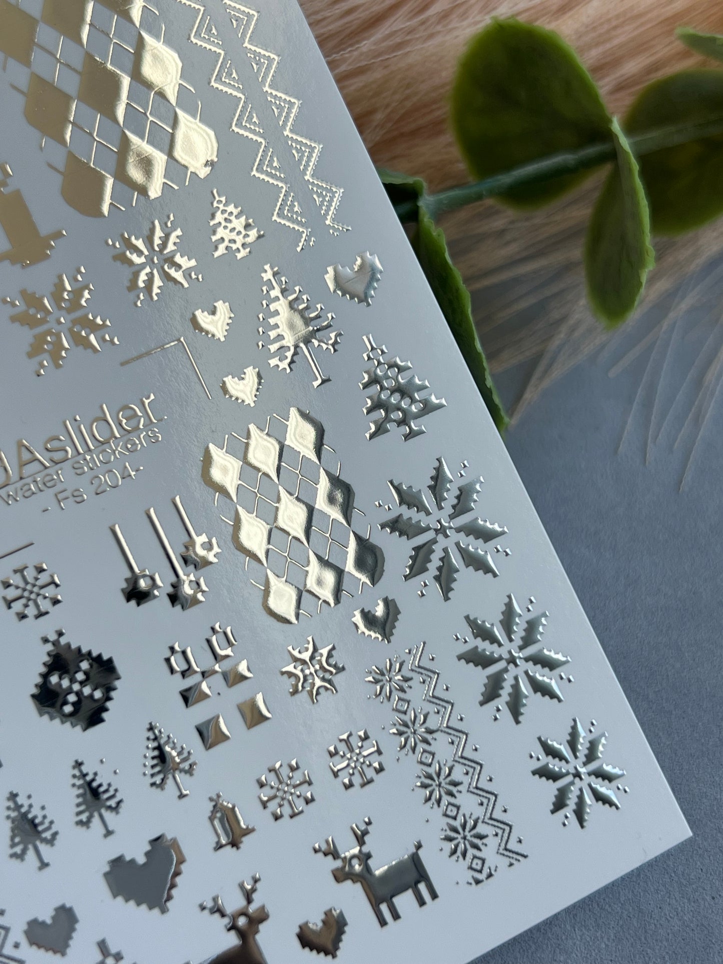 Nagel Wasserabziehbild Fs-204 | Wasserfolien Nagelabziehbilder Weihnachten Nordisch | Schneeflocken, Rentiere und Ornamente