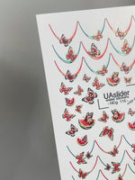 Summer Nail Decals — Watermelon Butterflies & French Tips | NCg-115