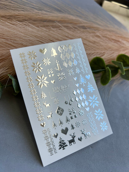 Nagel Wasserabziehbild Fs-204 | Wasserfolien Nagelabziehbilder Weihnachten Nordisch | Schneeflocken, Rentiere und Ornamente