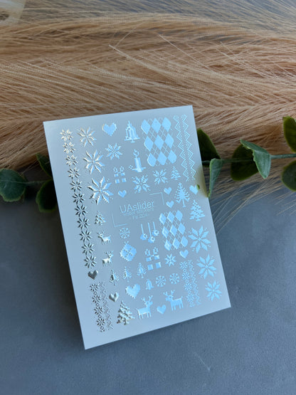 Nagel Wasserabziehbild Fs-204 | Wasserfolien Nagelabziehbilder Weihnachten Nordisch | Schneeflocken, Rentiere und Ornamente