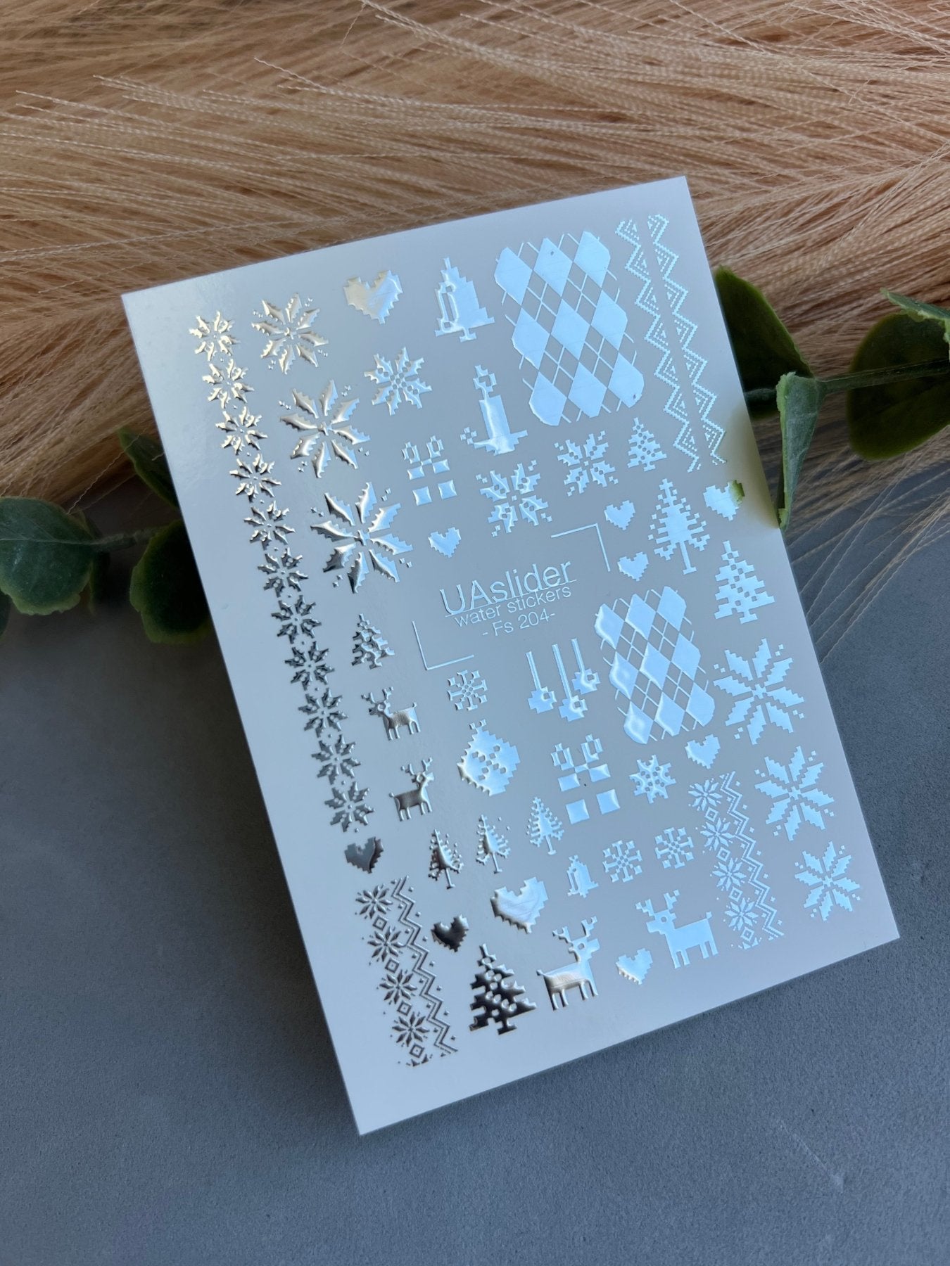 Nail Water Decal Fs-204 | Water Slide Nail Decals Christmas Nordic | Snowflakes, Reindeer and Ornaments - UASLIDER