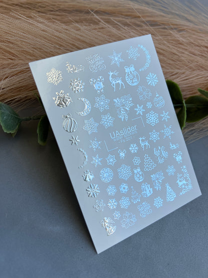 Nail Water Decal Fs-201 | Water Slide Nail Decals Christmas | Snowflakes, Reindeer and Holiday Ornaments
