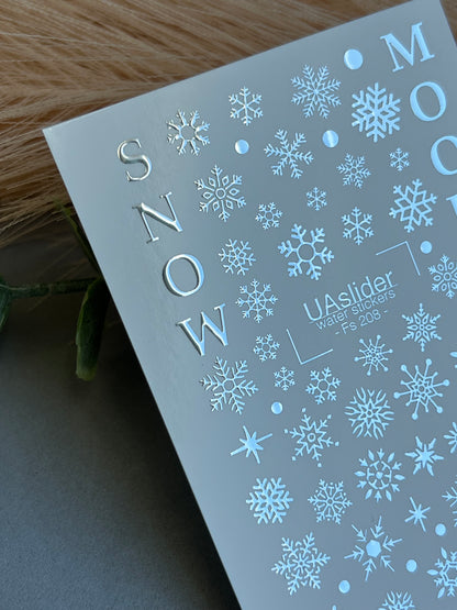 Adesivo per unghie Fs-208 | Adesivi per unghie a scivolamento ad acqua Fiocchi di neve | Design invernale Snow Mood