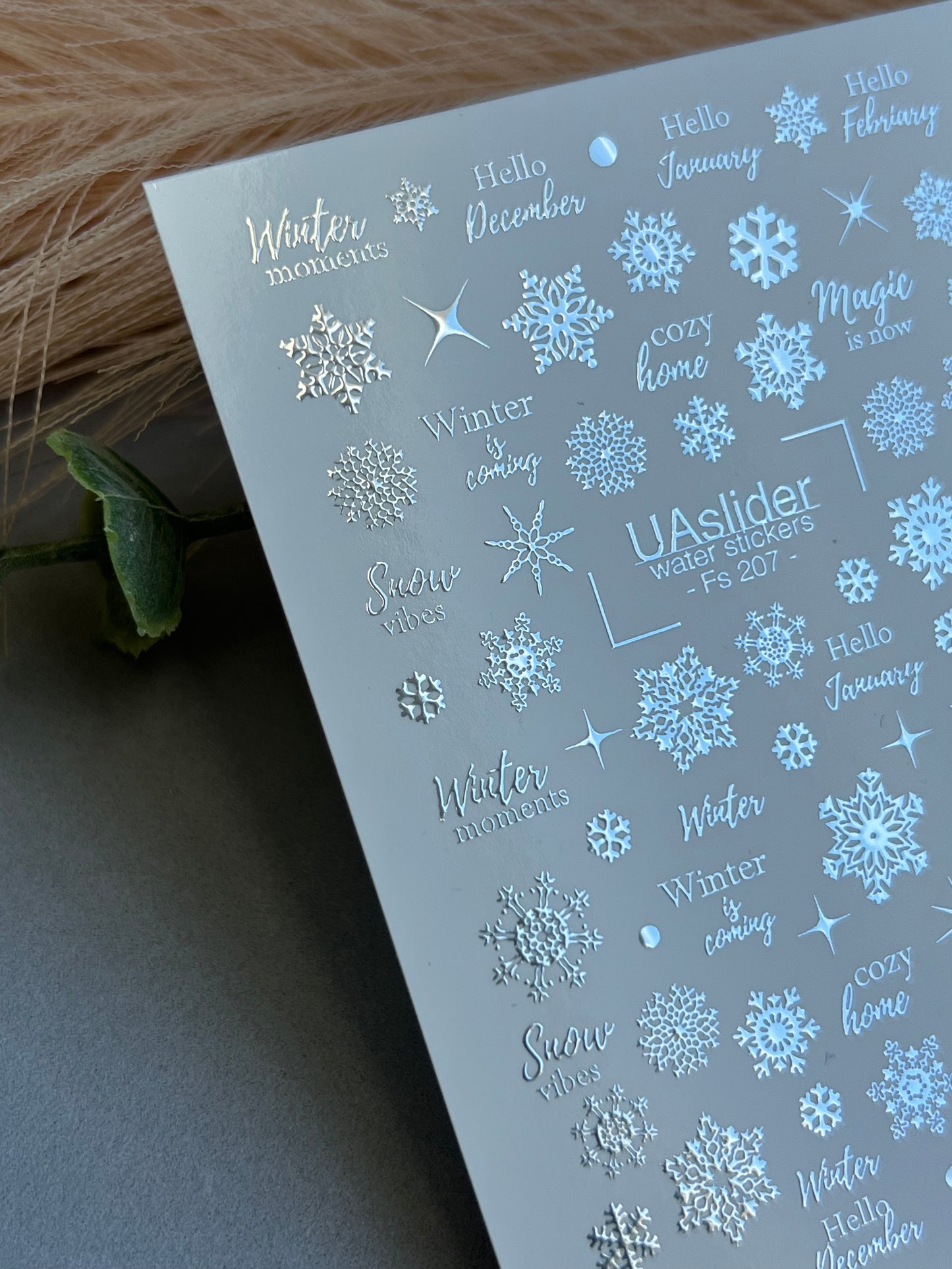 Nagel Wasserabziehbild Fs-207 | Wasserabziehbare Nagelaufkleber Schneeflocken | Winterzitate und Gemütliches Design