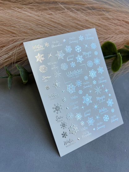 Nagel Wasserabziehbild Fs-207 | Wasserabziehbare Nagelaufkleber Schneeflocken | Winterzitate und Gemütliches Design