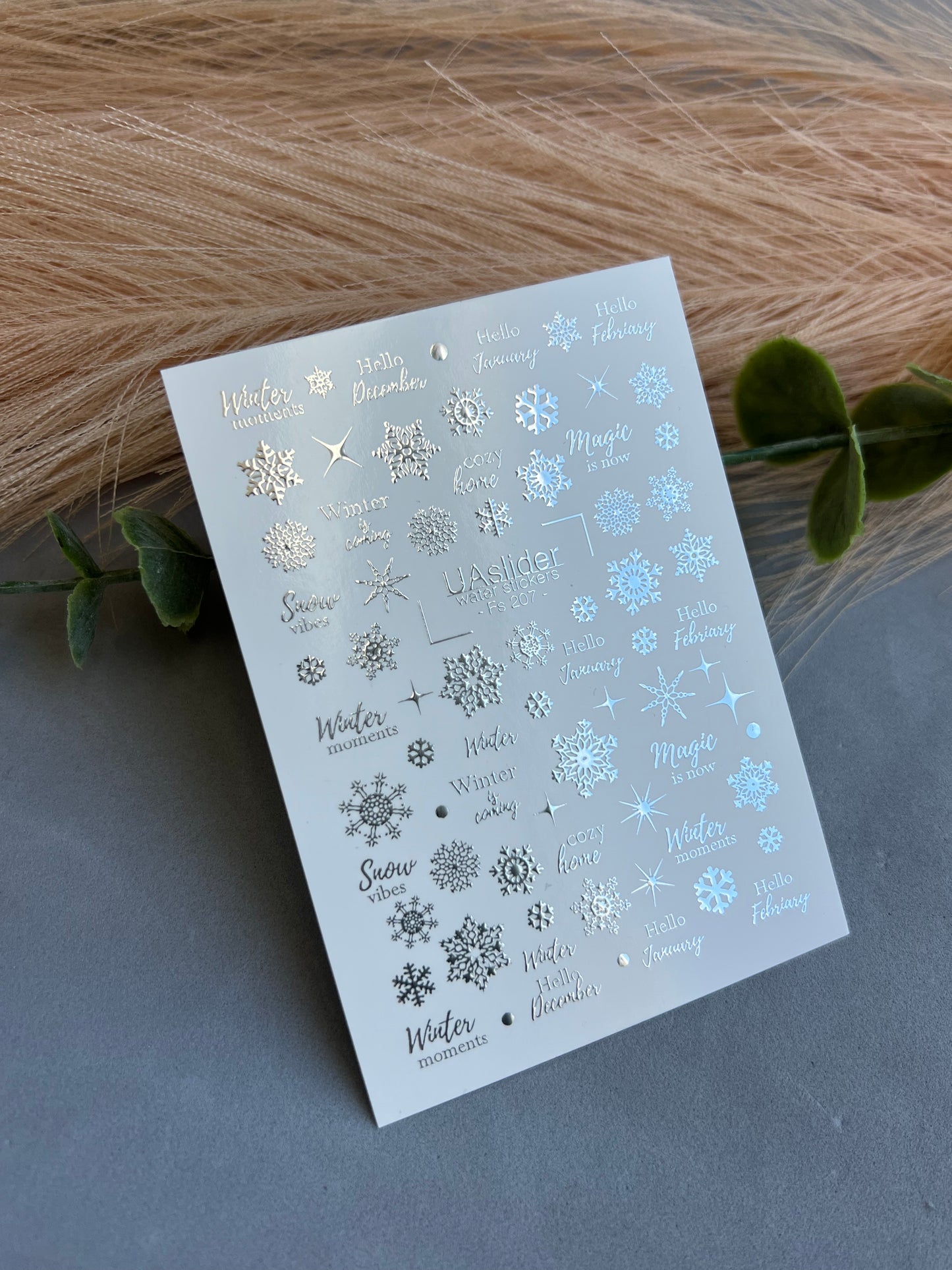 Nagel Wasserabziehbild Fs-207 | Wasserabziehbare Nagelaufkleber Schneeflocken | Winterzitate und Gemütliches Design