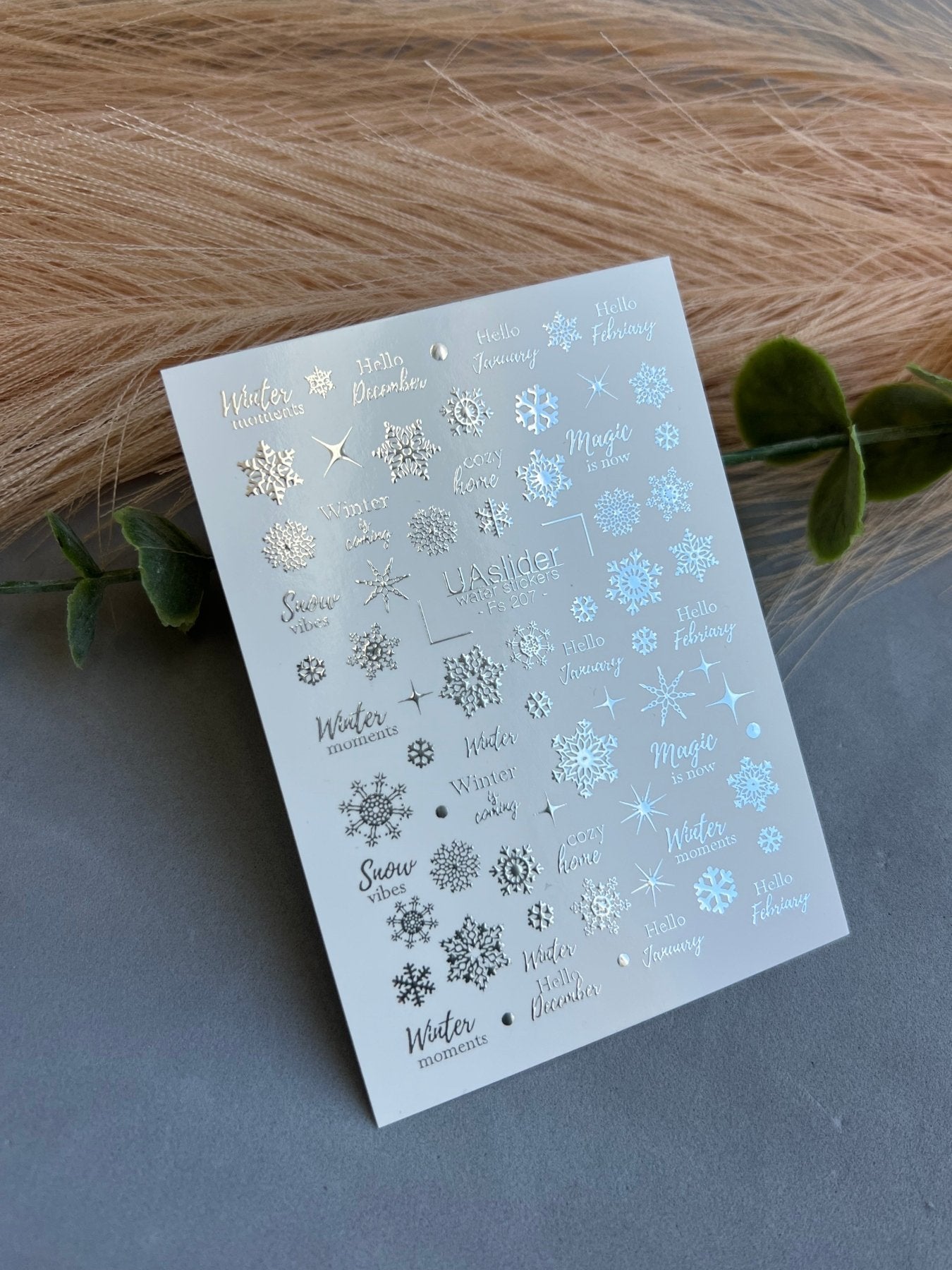 Nail Water Decal Fs-207 | Water Slide Nail Decals Snowflakes | Winter Quotes and Cozy Design - UASLIDER
