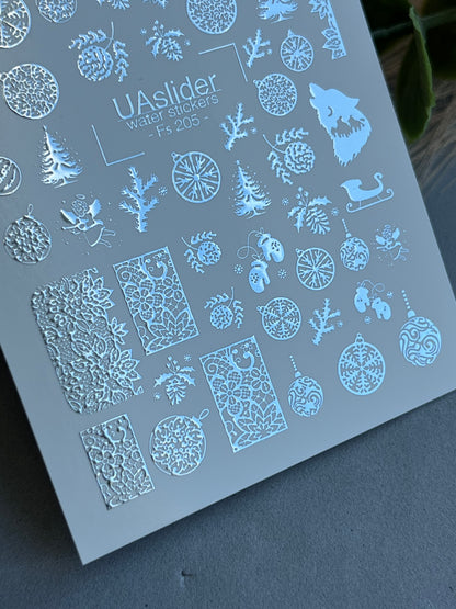 Nail Water Decal Fs-205 | Water Slide Nail Decals Christmas Ornaments | Snowflakes, Trees and Full Cover