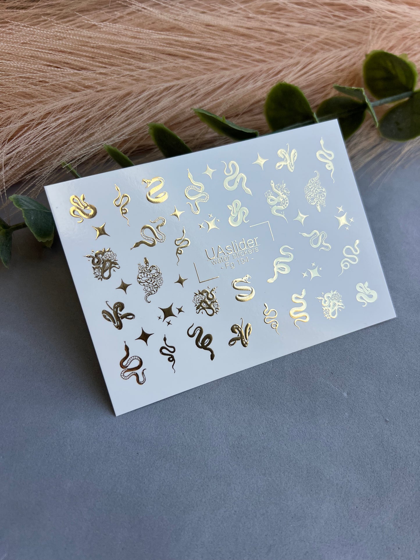Nail Water Decal Fg-194 | Water Slide Nail Decals | Gold Foil Snakes & Stars