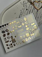 Nail Water Decal Fg-131 | Water Slide Nail Decals with Gold Hearts and Love Symbols | Romantic Nail Tattoos - UASLIDER