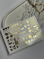 Nail Water Decal Fg-131 | Water Slide Nail Decals with Gold Hearts and Love Symbols | Romantic Nail Tattoos - UASLIDER