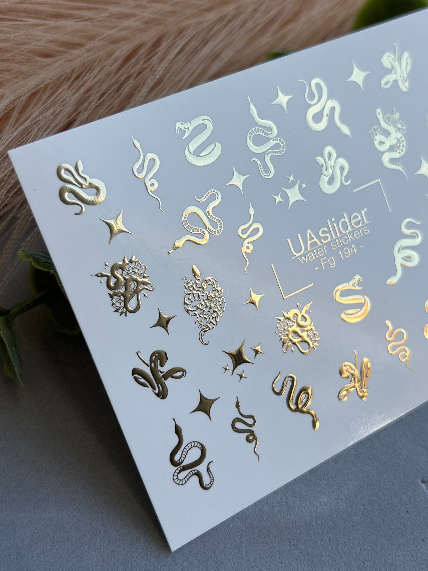 Nail Water Decal Fg-194 | Water Slide Nail Decals | Gold Foil Snakes & Stars