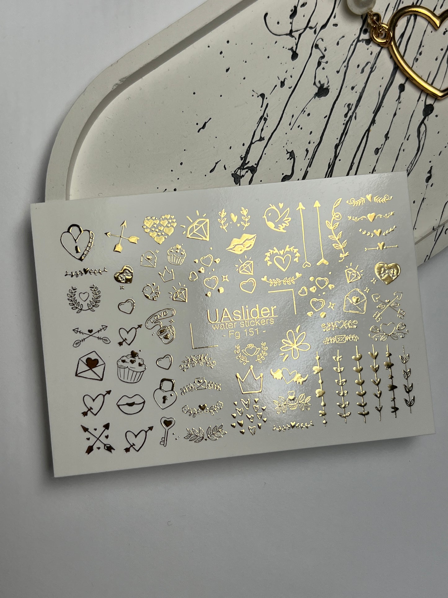 Nail Water Decal Fg-151 | Gold Foil Water Slide Nail Decals | Romantic Love Symbols