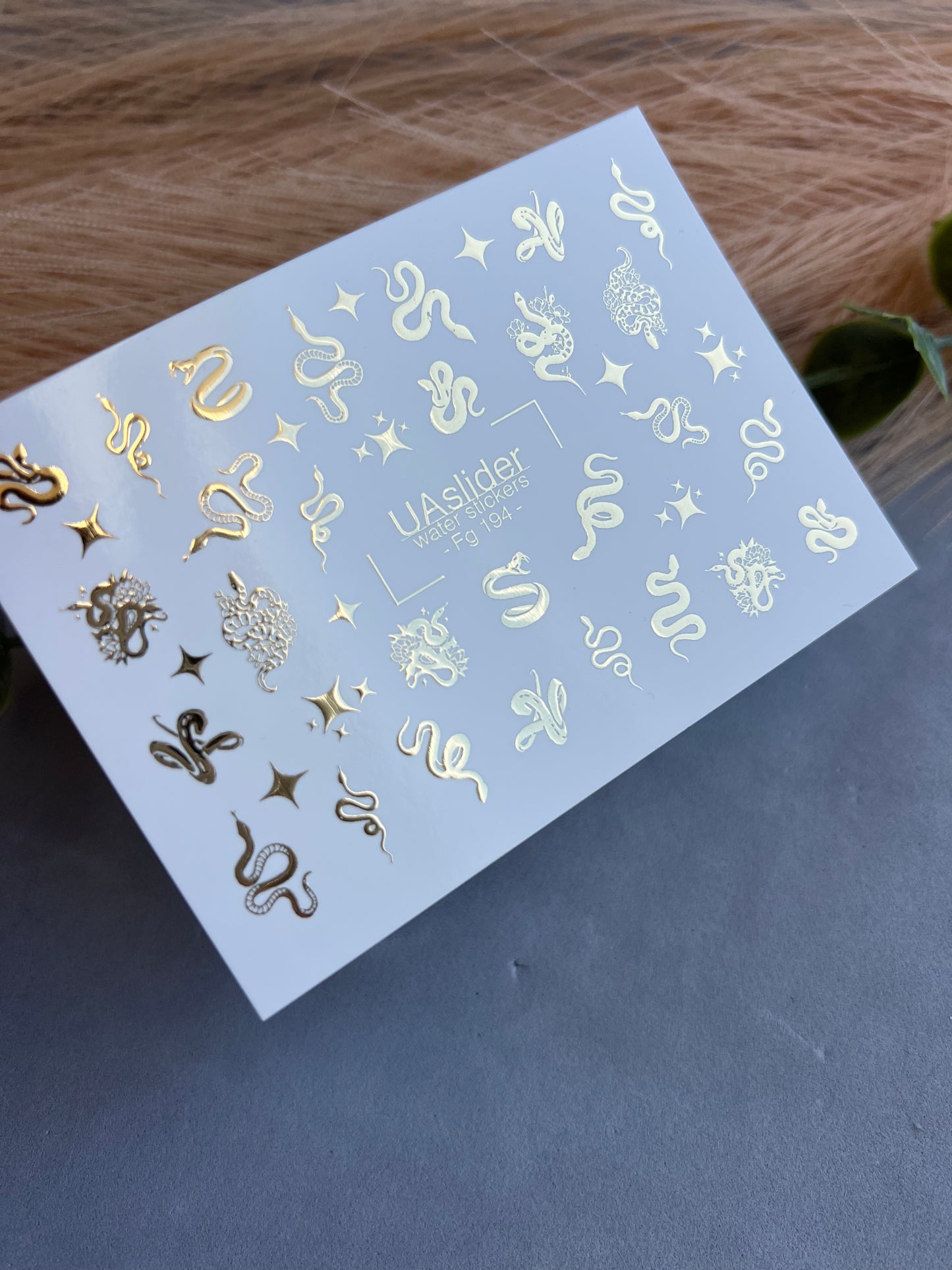 Nail Water Decal Fg-194 | Water Slide Nail Decals | Gold Foil Snakes & Stars