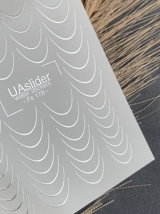 Nail Water Decal Fs-179 | Water Slide Nail Decals French | Silver Classic Smile Lines