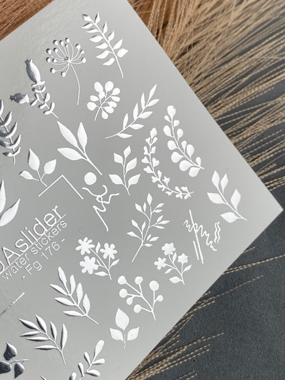 Водные наклейки для ногтей Fs-176 | Водные слайдерные наклейки для ногтей с листьями | Ботаническая зелень