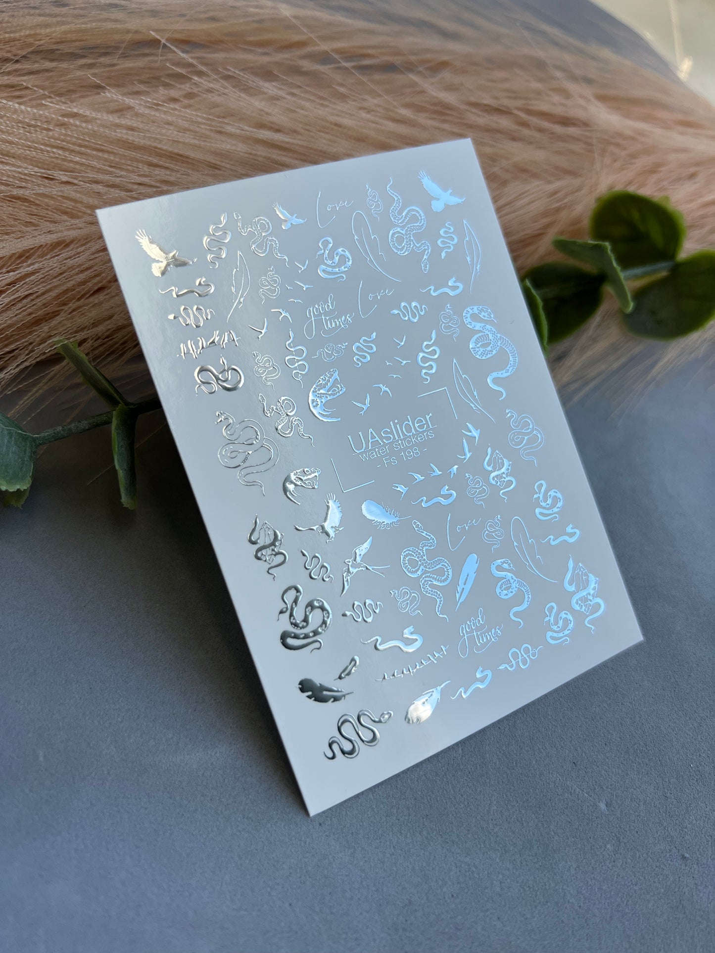 Nálepka na nehty Fs-198 | Vodní nálepky na nehty s motivem hadů a ptáků | Trendy tetovací styl