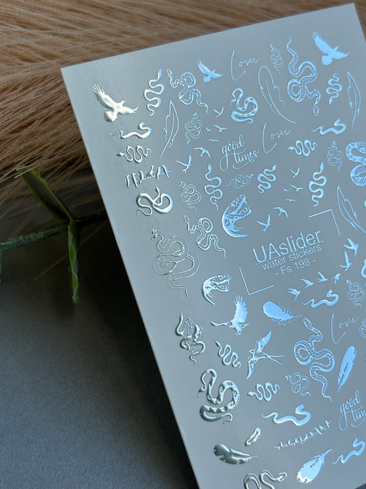 Nail Water Decal Fs-198 | Water Slide Nail Decals Snakes and Birds | Trendy Tattoo Style