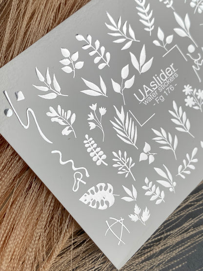 Водные наклейки для ногтей Fs-176 | Водные слайдерные наклейки для ногтей с листьями | Ботаническая зелень