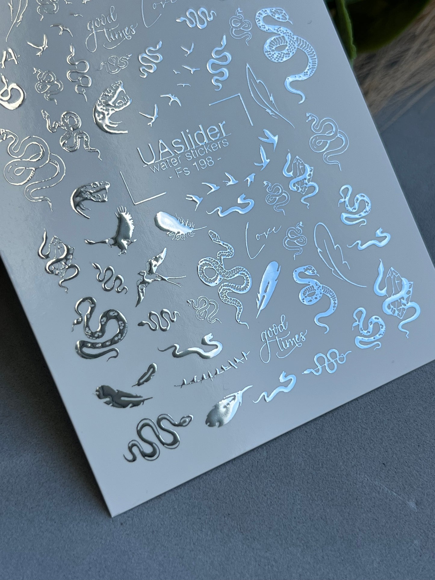 Nálepka na nehty Fs-198 | Vodní nálepky na nehty s motivem hadů a ptáků | Trendy tetovací styl