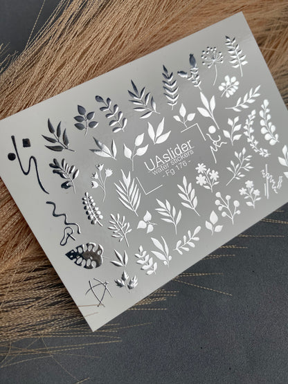 Водные наклейки для ногтей Fs-176 | Водные слайдерные наклейки для ногтей с листьями | Ботаническая зелень