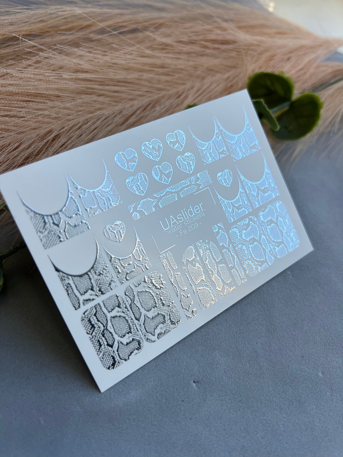 Adesivo per unghie Fs-209 | Adesivi per unghie a trasferimento ad acqua Pelle di serpente | Cuori e design francese