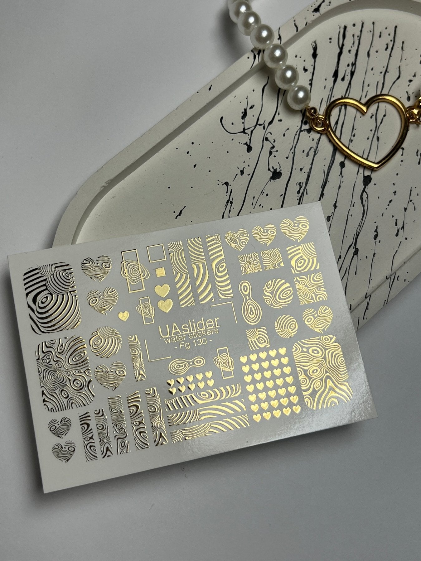 Nail Water Decal Fg-130 | Water Slide Nail Decals with Gold Abstract Patterns | Modern Geometric Nail Art - UASLIDER