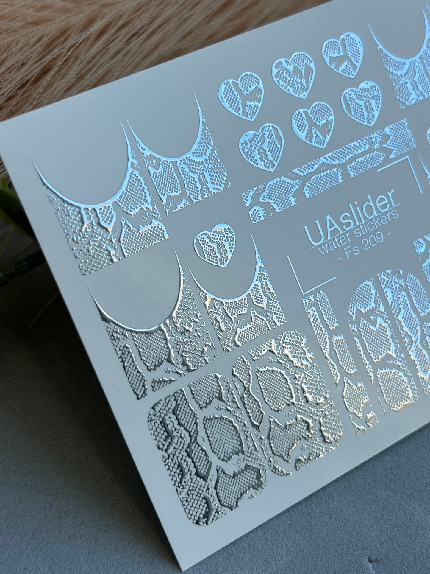 Adesivo per unghie Fs-209 | Adesivi per unghie a trasferimento ad acqua Pelle di serpente | Cuori e design francese