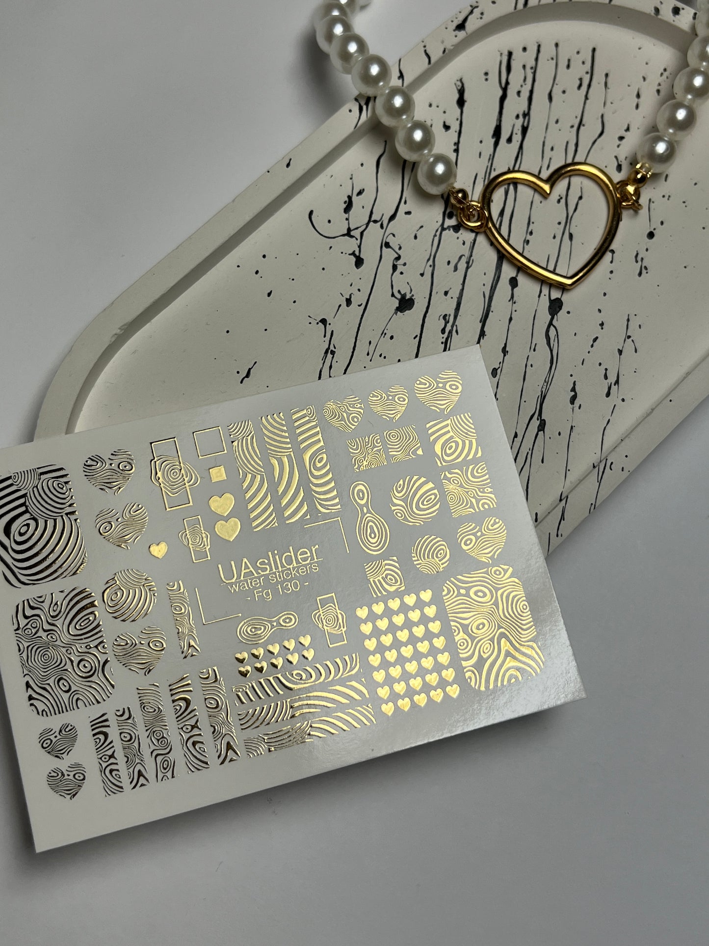 Nail Water Decal Fg-130 | Water Slide Nail Decals with Gold Abstract Patterns | Modern Geometric Nail Art