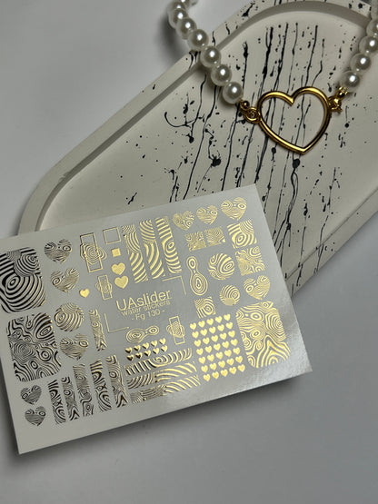Nail Water Decal Fg-130 | Water Slide Nail Decals with Gold Abstract Patterns | Modern Geometric Nail Art