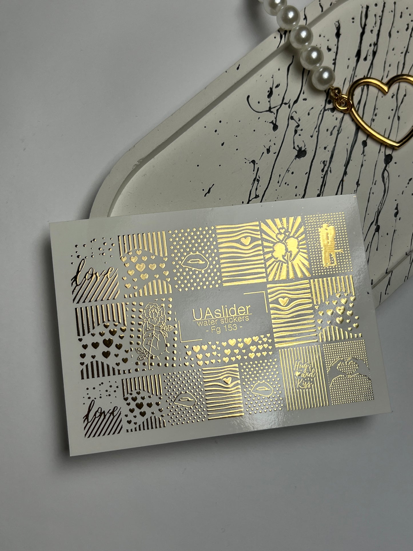 Naklejki na paznokcie wodne Fg-153 | Złote folie naklejki wodne na paznokcie | Geometryczne i romantyczne wzory