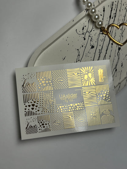 Naklejki na paznokcie wodne Fg-153 | Złote folie naklejki wodne na paznokcie | Geometryczne i romantyczne wzory