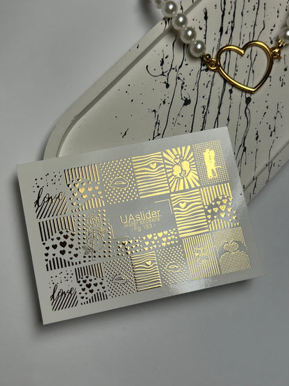 Naklejki na paznokcie wodne Fg-153 | Złote folie naklejki wodne na paznokcie | Geometryczne i romantyczne wzory