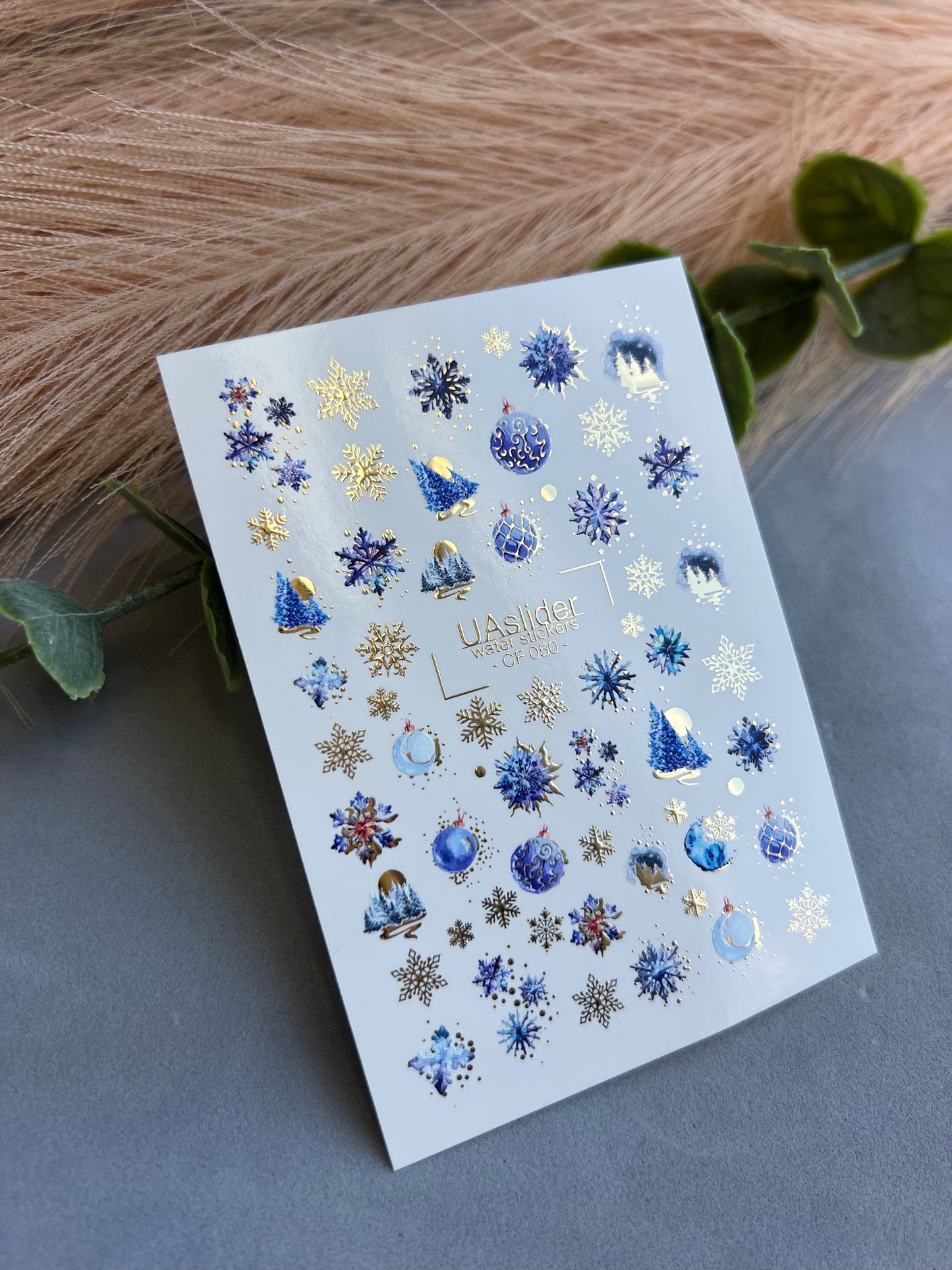 Nail Water Decal CF-050 | Blue Winter Nail Water Decals | Snowflakes, Trees & Christmas Ornaments