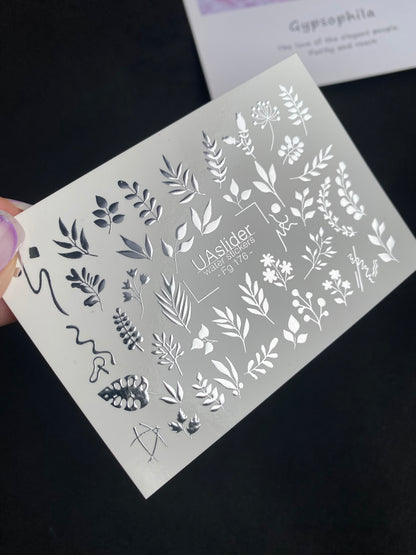 Водные наклейки для ногтей Fs-176 | Водные слайдерные наклейки для ногтей с листьями | Ботаническая зелень