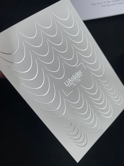 Nail Water Decal Fs-179 | Water Slide Nail Decals French | Silver Classic Smile Lines