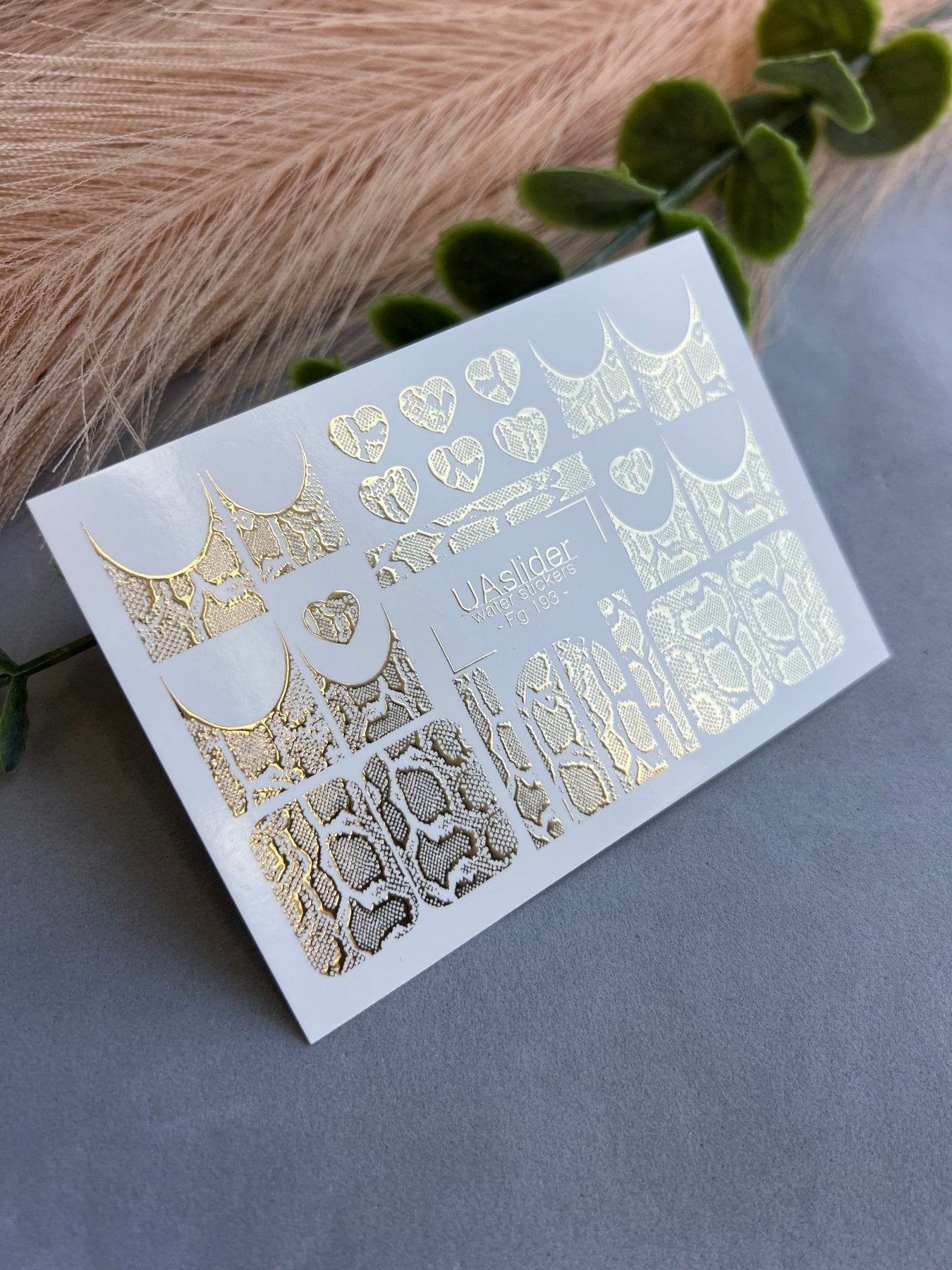 Nail Water Decal Fg-193 | Water Slide Nail Decals | Gold Foil Animal Print & French Hearts - UASLIDER