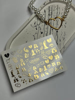 Nail Water Decal Fg-127 | Water Slide Nail Decals with Gold Couples & Hearts | Romantic Love - UASLIDER