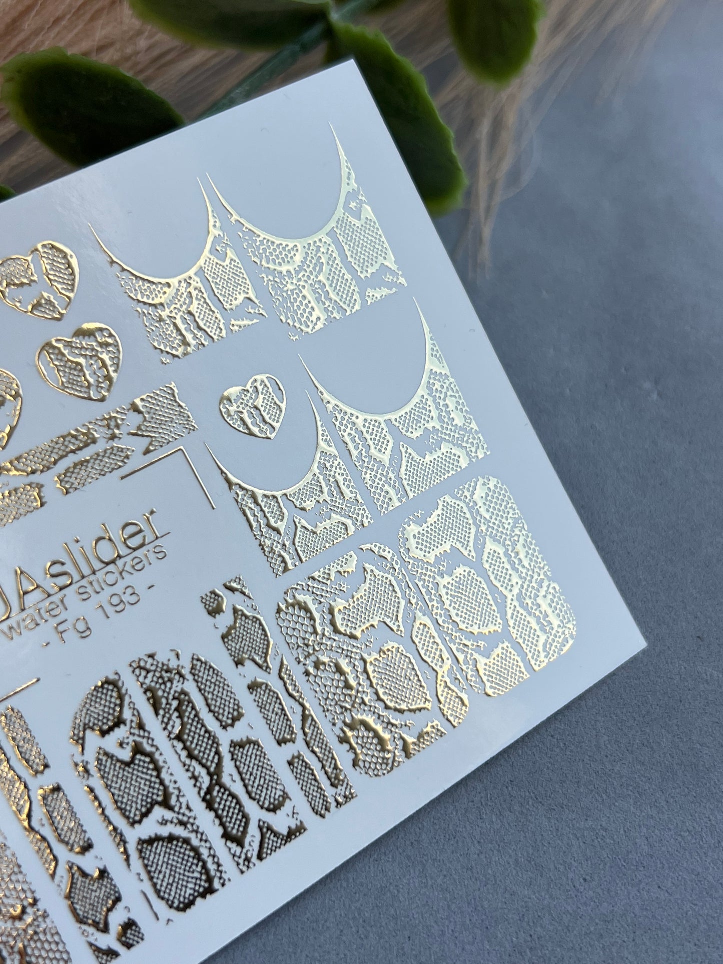 Nail Water Decal Fg-193 | Water Slide Nail Decals | Gold Foil Animal Print & French Hearts