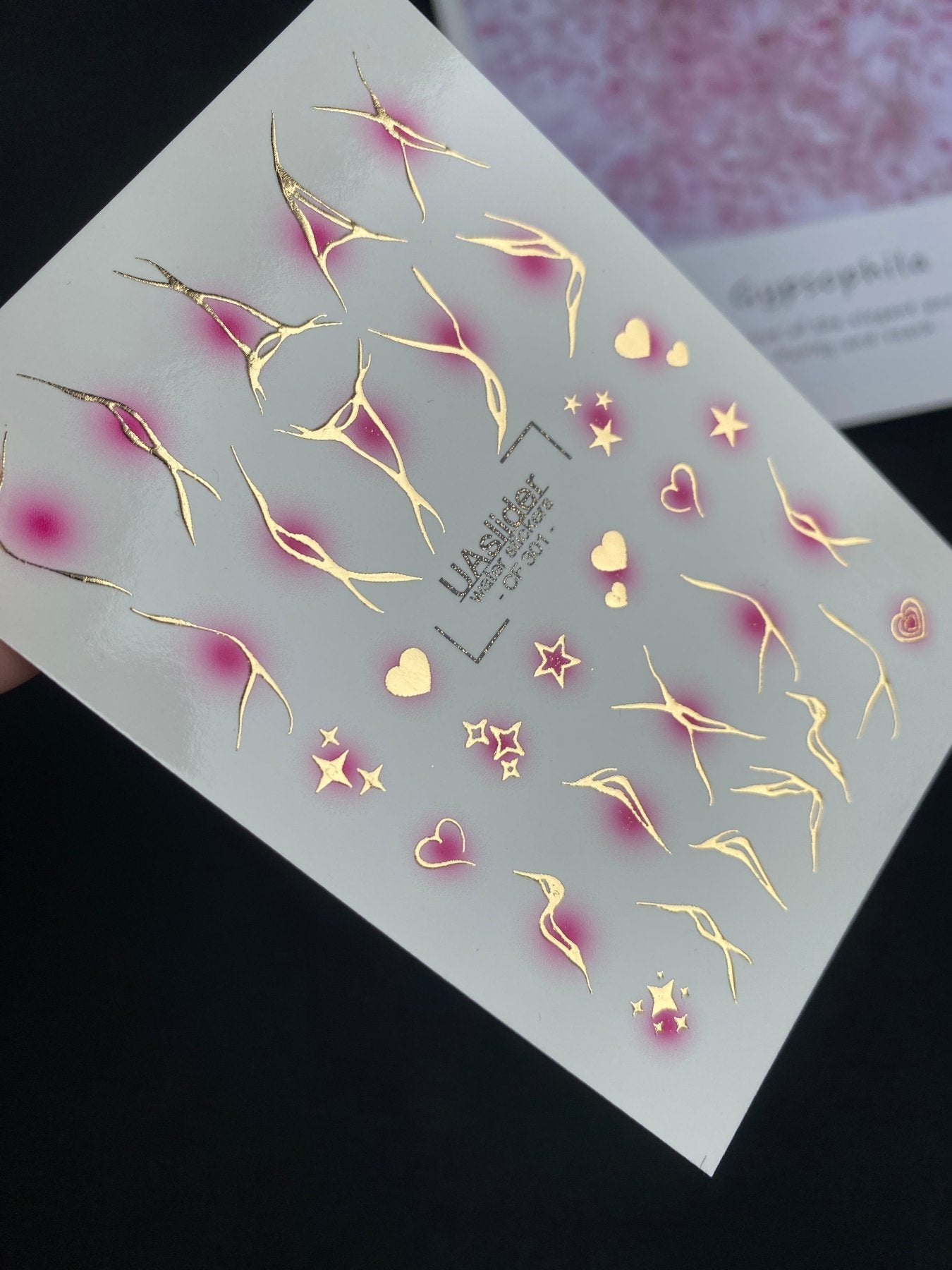 Nail Water Decal CF-301 | Abstract Gold Water Slide Nail Decals | Hearts, Stars & Modern Accents - UASLIDER