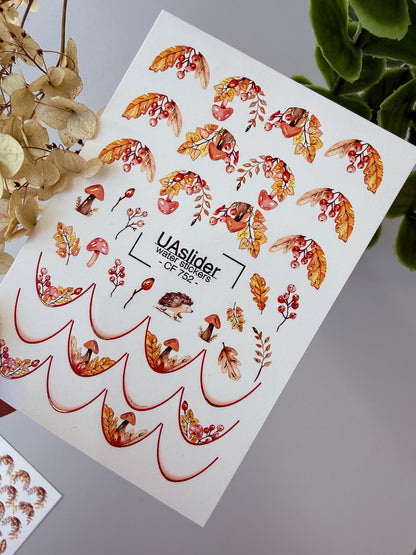Nail Water Decal CF-752 | Water Slide Nail Decals | Autumn Leaves and Mushrooms Design